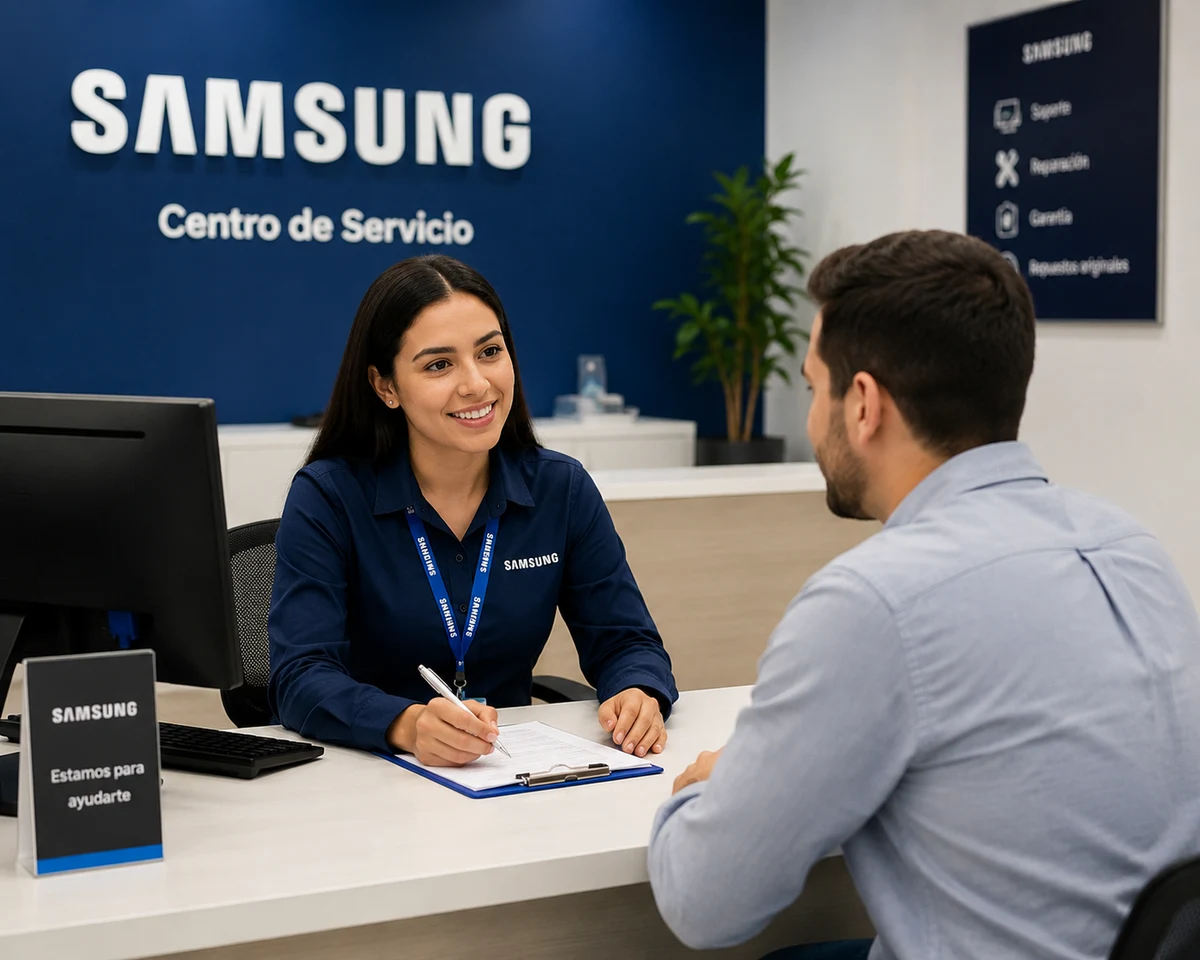 Técnico autorizado Samsung documentando una reparación en Santiago