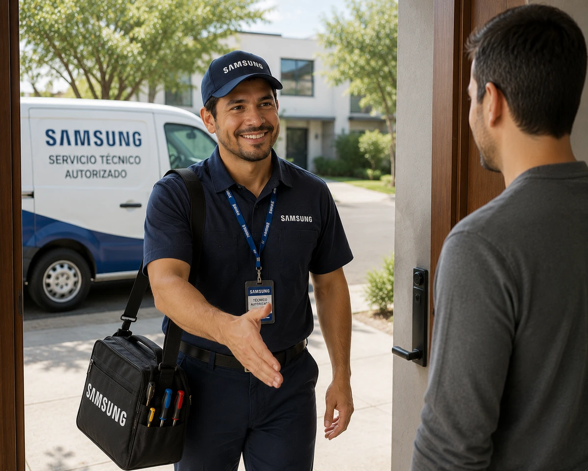 Técnico autorizado Samsung llegando a un domicilio en Santiago