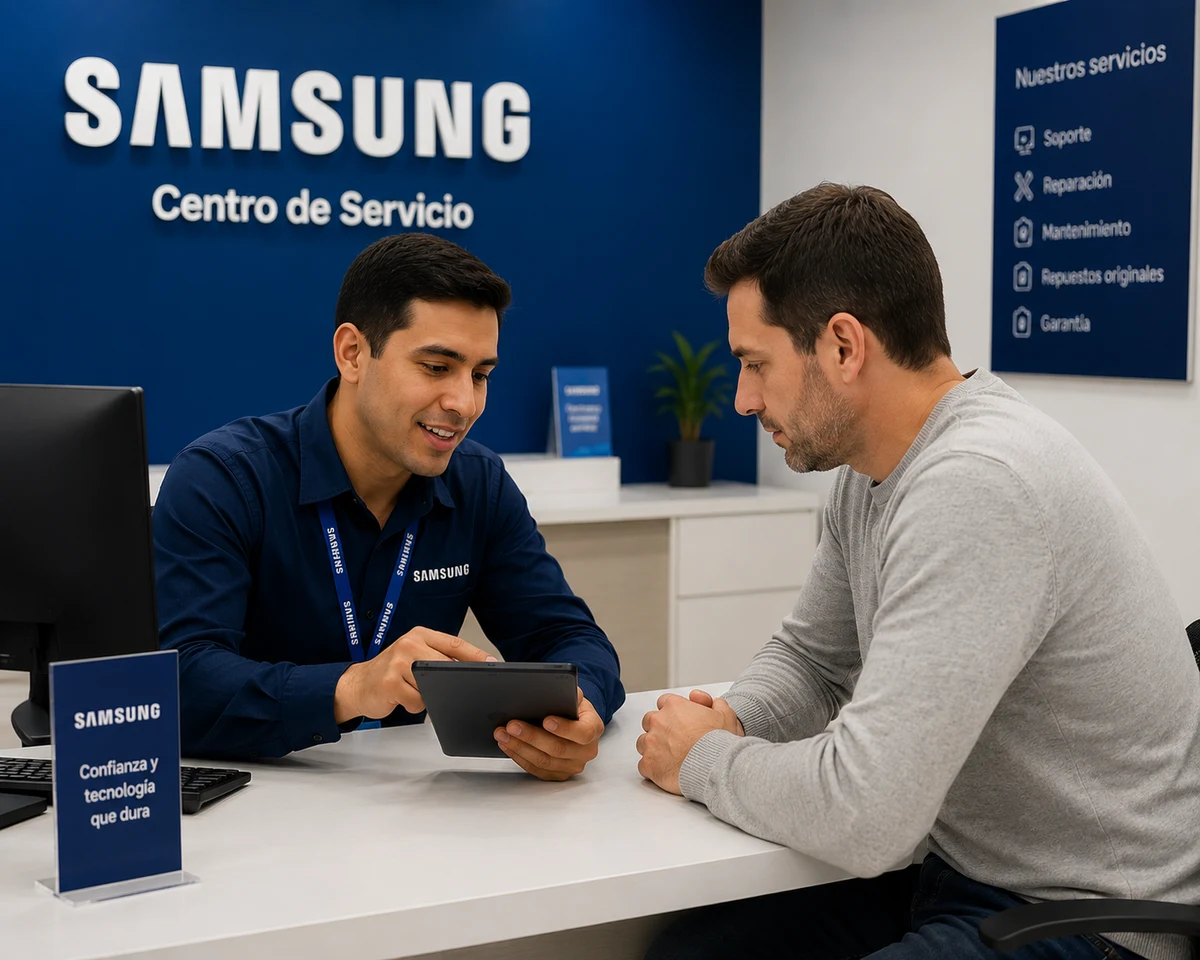 Técnico Samsung realizando mantenimiento preventivo en Santiago